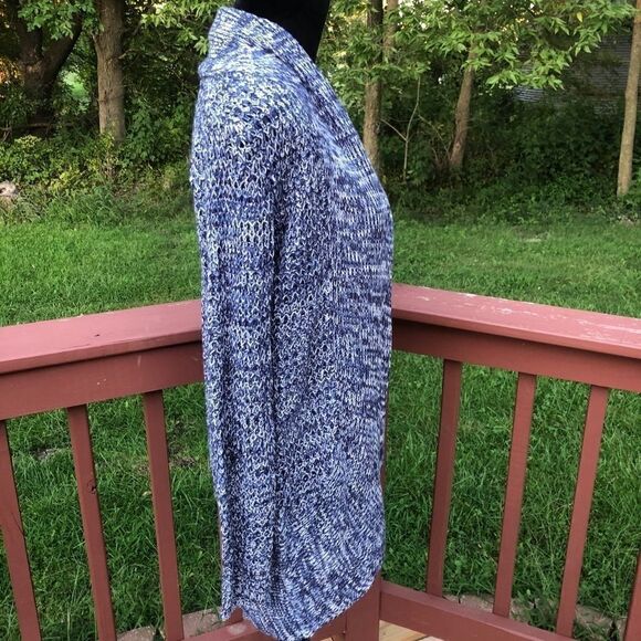 Bobbie Brooks Ladies Blue White Marble Long Length Knit Sweater Cardigan Sz L - Picture 3 of 11